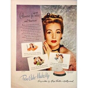 Max Factor Pan-Cake Make-up "Glamour for Today & Tomorrow" Vintage Print Ad 1946